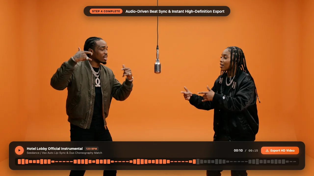 Hotel Lobby Audio-Driven Beat Sync and High-Definition Video Export Interface